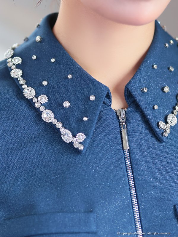 画像19: XSサイズあり【an/アン】襟付き/ ビジュー/ ノースリーブ/ バストジップ/ シンプル/ Aライン/ フレア/ ワンピース/ ミニドレス/ キャバドレス[OF05] (19)