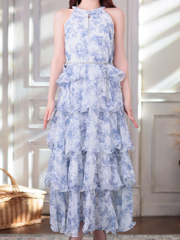 画像5: XSサイズあり【an /アン】チェーンベルト付き/ バストジップ/ シフォン/ フリル/ アメスリ/ ティアード/ フレア/ ワンピース/ ロングドレス/ キャバドレス[OF05] (5)