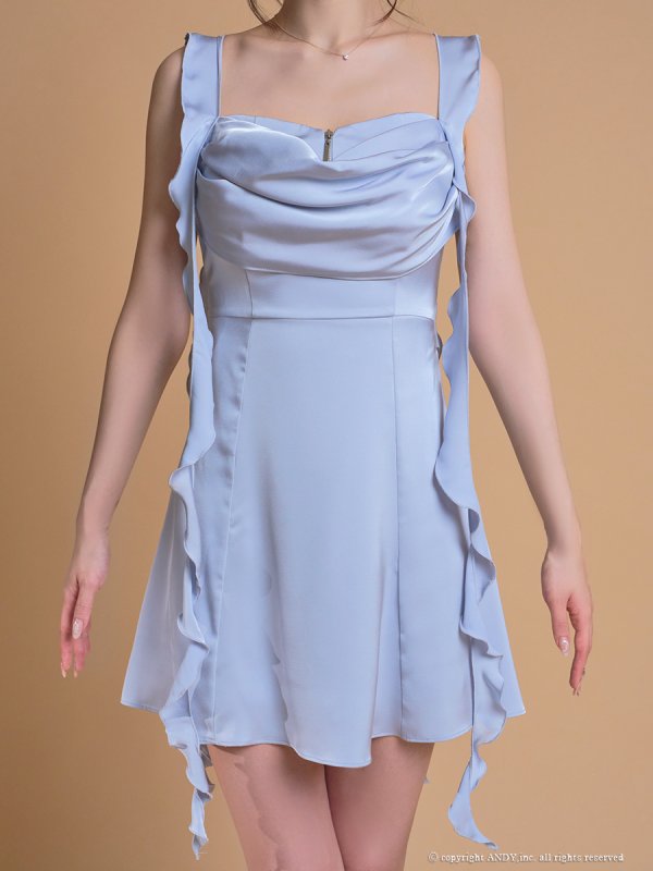 画像6: XSサイズあり【an /アン】ウエストリボン/ バストジップ/ ドレープ/ ペタルフリル/ ノースリーブ/ フレア/ ミニドレス/ キャバドレス[OF05] (6)