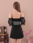 画像5: XSサイズあり【an /アン】ドット柄/ 袖付き/ フリル/ キャミ/ オフショル/ バストジップ/ ラインリボン/ フレア/ ミニドレス/ キャバドレス[OF05] (5)