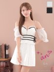 画像9: XSサイズあり【an /アン】ドット柄/ 袖付き/ フリル/ キャミ/ オフショル/ バストジップ/ ラインリボン/ フレア/ ミニドレス/ キャバドレス[OF05] (9)
