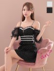 画像2: XSサイズあり【an /アン】ドット柄/ 袖付き/ フリル/ キャミ/ オフショル/ バストジップ/ ラインリボン/ フレア/ ミニドレス/ キャバドレス[OF05] (2)