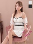 画像8: XSサイズあり【an /アン】ドット柄/ 袖付き/ フリル/ キャミ/ オフショル/ バストジップ/ ラインリボン/ フレア/ ミニドレス/ キャバドレス[OF05] (8)