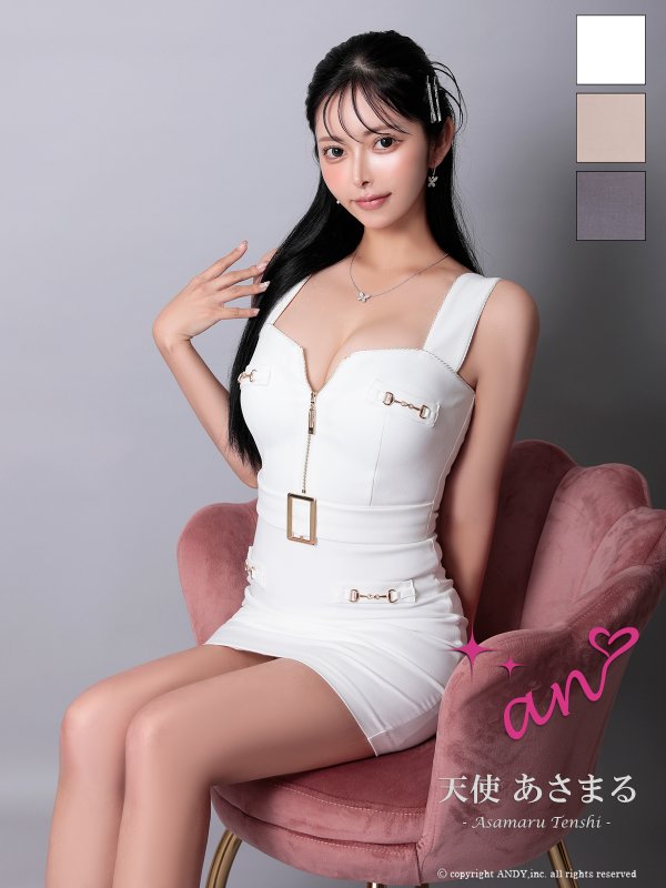 画像7: XSサイズあり【an /アン】スクエアネック/ バストジップ/ ノースリーブ/ ベルトデザイン/ タイト/ ミニドレス/ キャバドレス[OF05] (7)