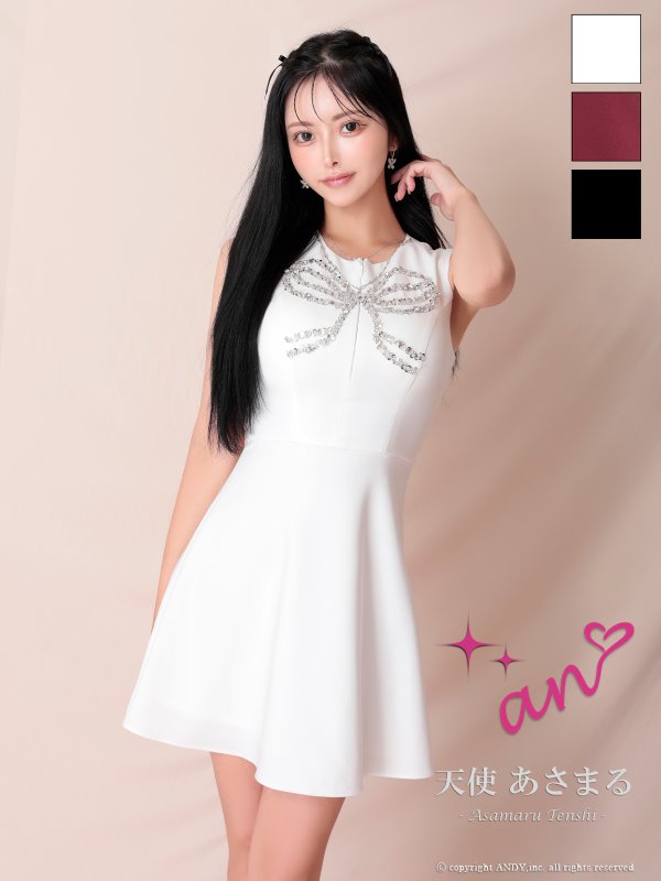 画像17: XSサイズあり【an/アン】ビジュー/ スパンコール/ リボン/ チャーム付き/ バストジップ/ ノースリーブ/ ワンカラー/ Aライン/ フレア/ ミニドレス/ キャバドレス[OF05] (17)