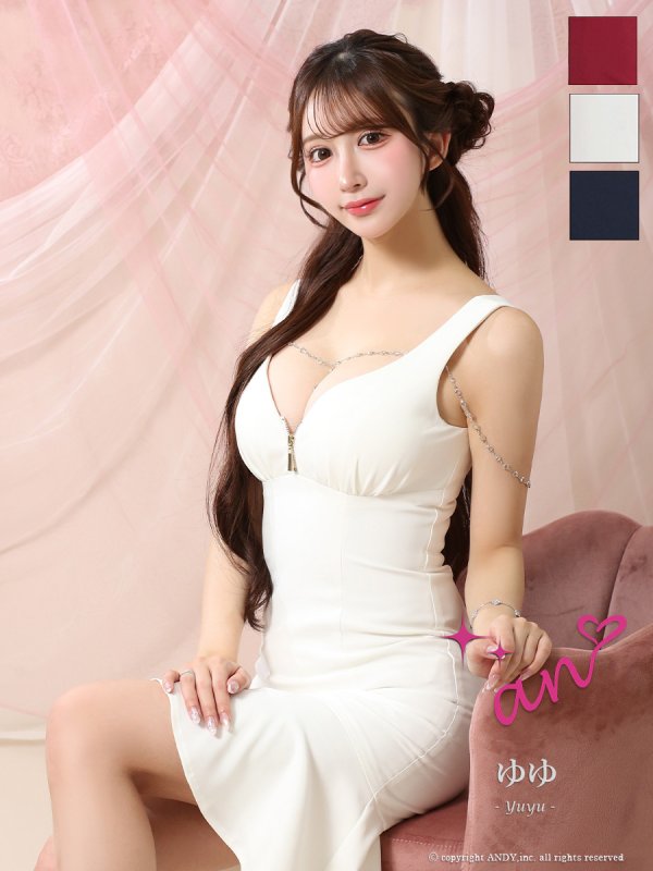 画像2: XSサイズあり【an /アン】チャーム付き/ ノースリーブ/ バストジップ/ テールカット/ マーメイド/ ミディアムドレス/ キャバドレス[OF05] (2)