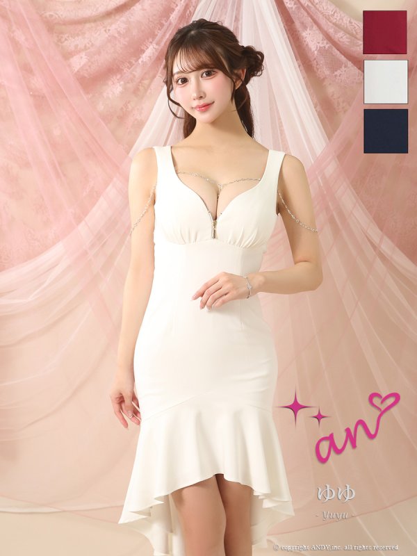 画像3: XSサイズあり【an /アン】チャーム付き/ ノースリーブ/ バストジップ/ テールカット/ マーメイド/ ミディアムドレス/ キャバドレス[OF05] (3)