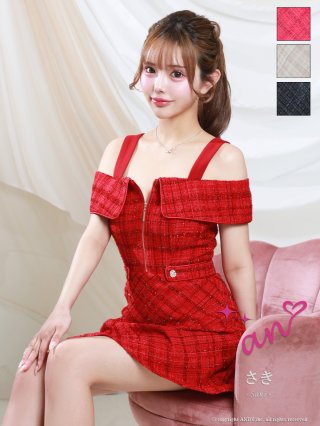 チェック　レースフレアミニキャバドレス M レッド パターン：ミニ【チェック】 - sugar