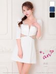 画像1: 【SALE】XSサイズあり【an/アン】ラメ/ バストジップ/ スクエアネック/ 五分袖/ ラインストーン/ カットアウト/ Aライン/ フレア/ ミニドレス/ キャバドレス[OF05] (1)