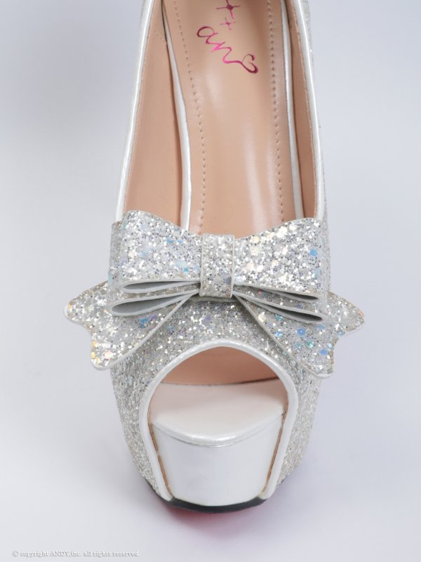 画像12: 【an】5color/ 14cmヒール/ グリッター/ リボンモチーフ/ ハイヒール/ ピンヒール/ オープントゥパンプス [OF02] (12)