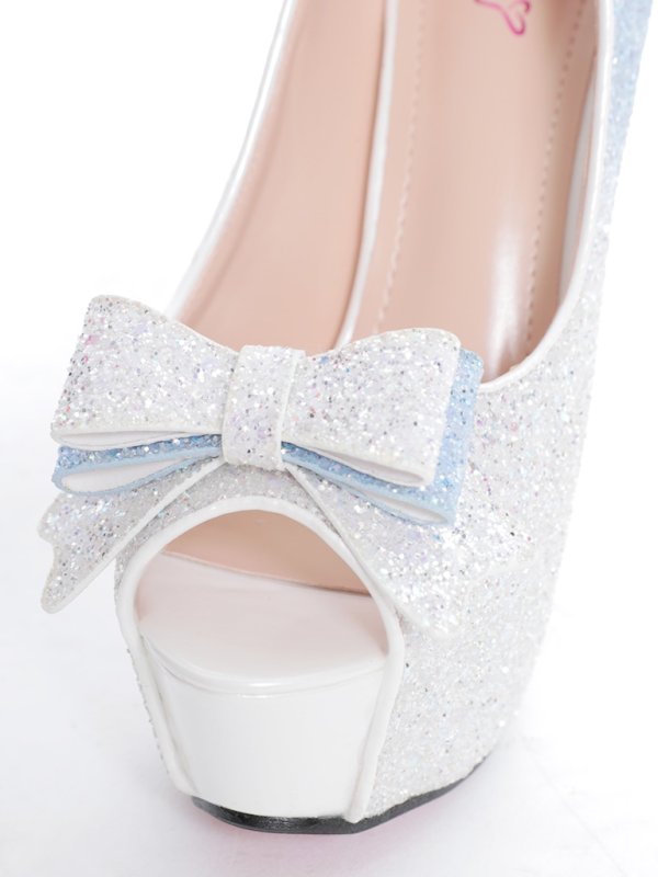 画像8: 【an】2color/ 14cmヒール/ グリッター/ ラメ/ グラデーション/ リボンモチーフ/ ハイヒール/ ピンヒール/ オープントゥパンプス [OF02] (8)