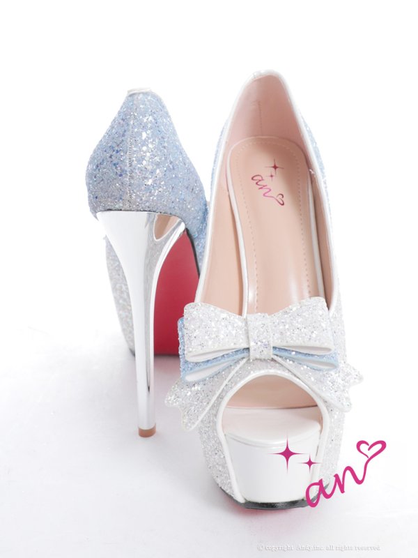 画像10: 【an】2color/ 14cmヒール/ グリッター/ ラメ/ グラデーション/ リボンモチーフ/ ハイヒール/ ピンヒール/ オープントゥパンプス [OF02] (10)