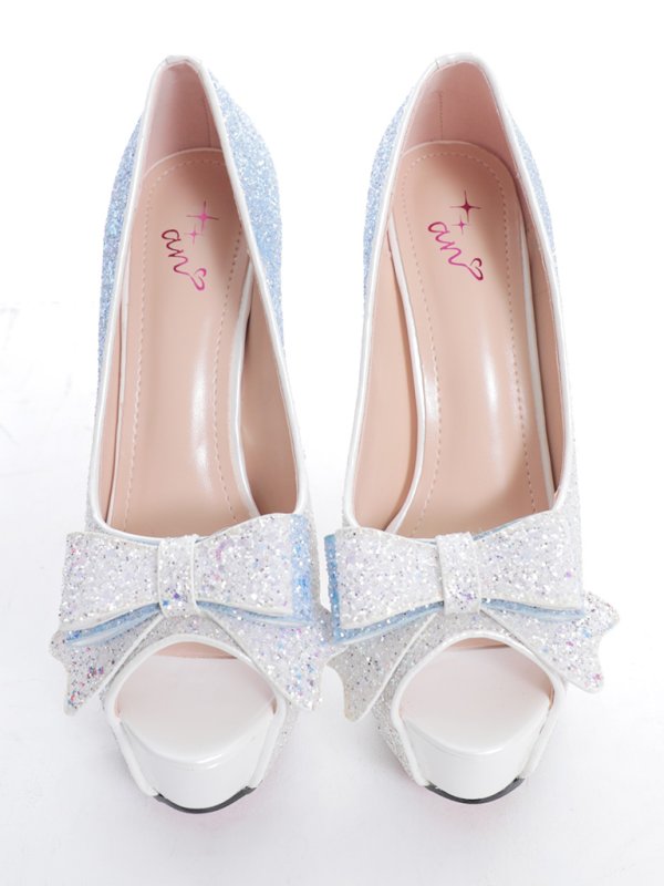 画像11: 【an】2color/ 14cmヒール/ グリッター/ ラメ/ グラデーション/ リボンモチーフ/ ハイヒール/ ピンヒール/ オープントゥパンプス [OF02] (11)