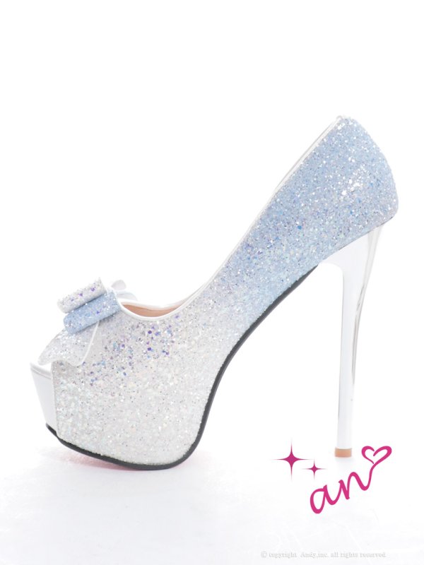 画像12: 【an】2color/ 14cmヒール/ グリッター/ ラメ/ グラデーション/ リボンモチーフ/ ハイヒール/ ピンヒール/ オープントゥパンプス [OF02] (12)