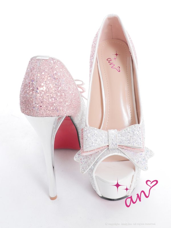 画像14: 【an】2color/ 14cmヒール/ グリッター/ ラメ/ グラデーション/ リボンモチーフ/ ハイヒール/ ピンヒール/ オープントゥパンプス [OF02] (14)