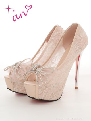 5503 （ベージュラメ）オープントゥハイヒールパンプス 5503