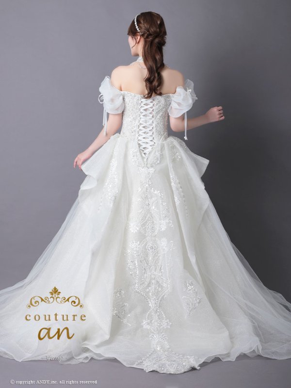 画像14: 【couture an/クチュールアン】 刺繍/ パフスリーブ/ チョーカー/ チュール/ レース/ フレア/  プリンセス/ ロングドレス/ ウエディングドレス long[OF05] (14)