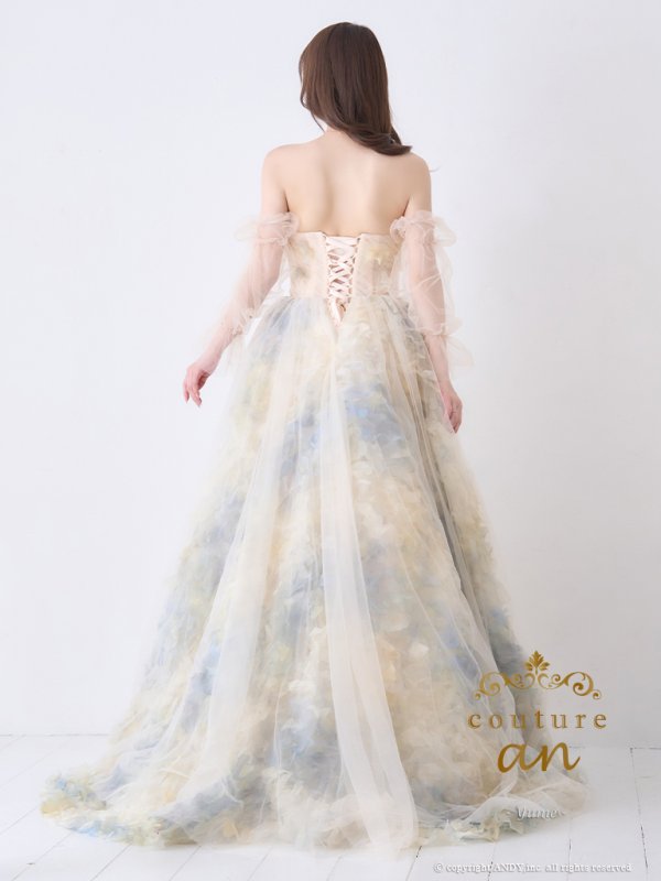 画像5: 【couture an/クチュールアン】ベア/ シフォン/ チュール/ 立体フラワー/ フレア/ Aライン/ プリンセス/ ロングドレス/ キャバドレス long[OF05] (5)