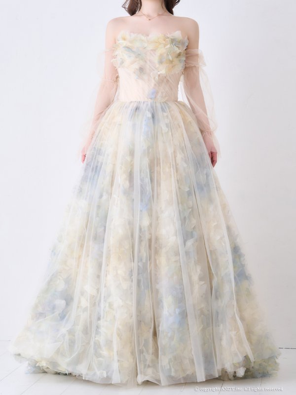 画像6: 【couture an/クチュールアン】ベア/ シフォン/ チュール/ 立体フラワー/ フレア/ Aライン/ プリンセス/ ロングドレス/ キャバドレス long[OF05] (6)