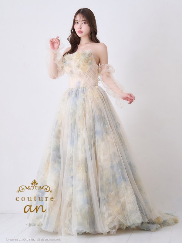 画像3: 【couture an/クチュールアン】ベア/ シフォン/ チュール/ 立体フラワー/ フレア/ Aライン/ プリンセス/ ロングドレス/ キャバドレス long[OF05] (3)