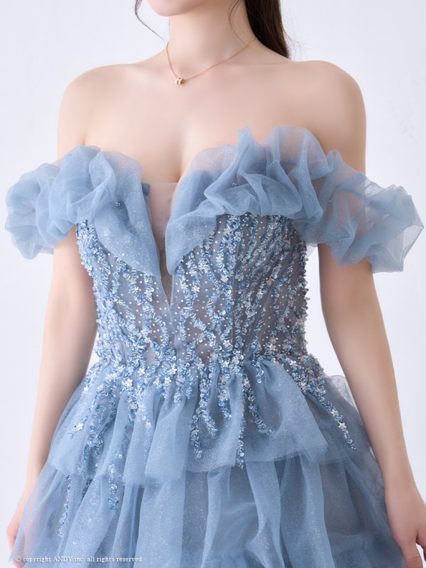 画像6: 【couture an/クチュールアン】オフショル/ フリル/ ビジュー/ シフォン/ フレア/ Aライン/ プリンセス/ ロングドレス/ キャバドレス long[OF05] (6)