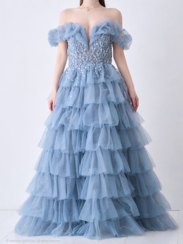 画像5: 【couture an/クチュールアン】オフショル/ フリル/ ビジュー/ シフォン/ フレア/ Aライン/ プリンセス/ ロングドレス/ キャバドレス long[OF05] (5)