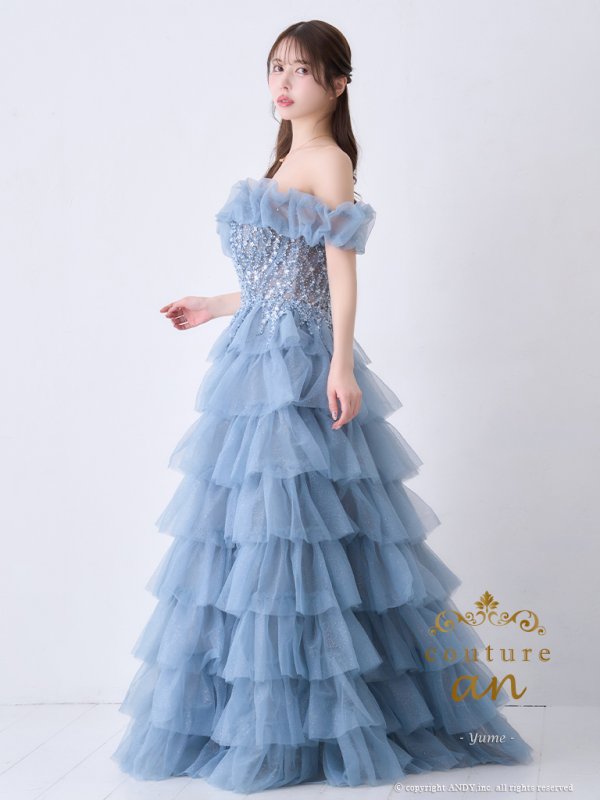 画像2: 【couture an/クチュールアン】オフショル/ フリル/ ビジュー/ シフォン/ フレア/ Aライン/ プリンセス/ ロングドレス/ キャバドレス long[OF05] (2)