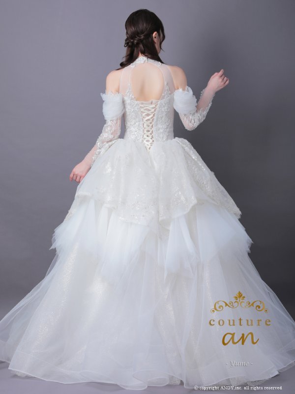 画像4: 【couture an/クチュールアン】アメスリ/ レース/ 袖あり/ スパンコール/ ビーズ/ 刺繍/ ロングスリーブ/ オフショル/ Aライン/ プリンセス/ ロングドレス/ キャバドレス long[OF05] (4)