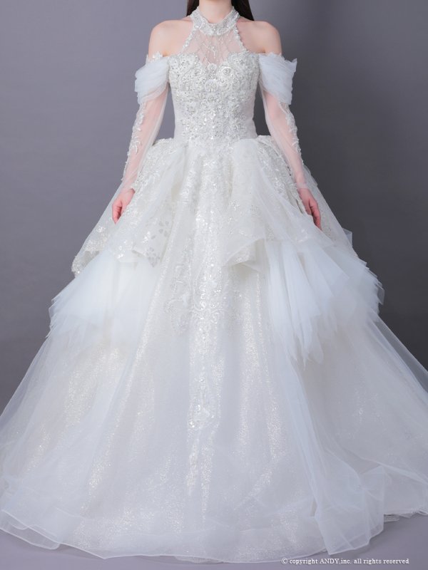 画像5: 【couture an/クチュールアン】アメスリ/ レース/ 袖あり/ スパンコール/ ビーズ/ 刺繍/ ロングスリーブ/ オフショル/ Aライン/ プリンセス/ ロングドレス/ キャバドレス long[OF05] (5)