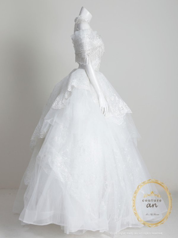 画像25: 【couture an/クチュールアン】レース/ チュール/ オフショルダー/ プリンセス/ エレガント/ ロングドレス/ ビーズ装飾/ ゴージャス/ パーティードレス/ シアー/キャバドレス long[OF05] (25)