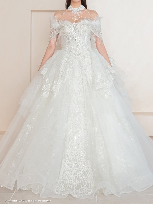 画像19: 【couture an/クチュールアン】レース/ チュール/ オフショルダー/ プリンセス/ エレガント/ ロングドレス/ ビーズ装飾/ ゴージャス/ パーティードレス/ シアー/キャバドレス long[OF05] (19)