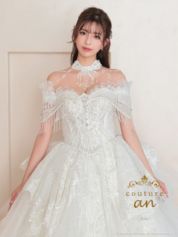画像15: 【couture an/クチュールアン】レース/ チュール/ オフショルダー/ プリンセス/ エレガント/ ロングドレス/ ビーズ装飾/ ゴージャス/ パーティードレス/ シアー/キャバドレス long[OF05] (15)