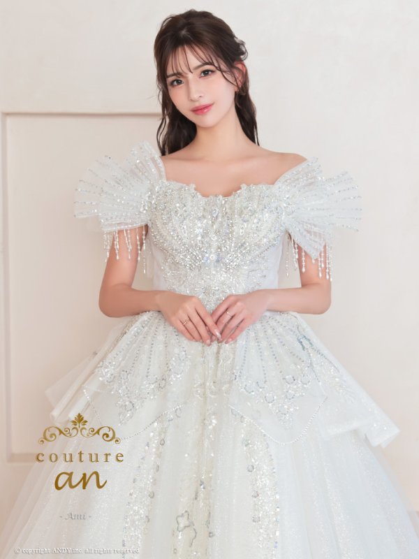 画像2: 【couture an/クチュールアン】スパンコール/ チュール/ ビジュー/ オフショルダー/ プリンセス/ エレガント/ ゴージャス/ ロングドレス/ ラグジュアリー/ キャバドレス long[OF05] (2)