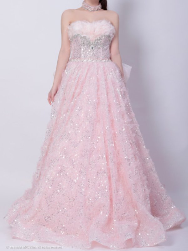 画像6: 【couture an/クチュールアン】フェザー/ オフショル/スパンコール/ ピンクドレス/ ビジュー/ プリンセスライン/ シアー/ ロングドレス/ フェミニン/キャバドレス long[OF05] (6)