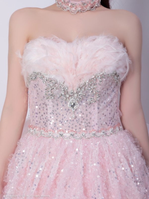 画像9: 【couture an/クチュールアン】フェザー/ オフショル/スパンコール/ ピンクドレス/ ビジュー/ プリンセスライン/ シアー/ ロングドレス/ フェミニン/キャバドレス long[OF05] (9)