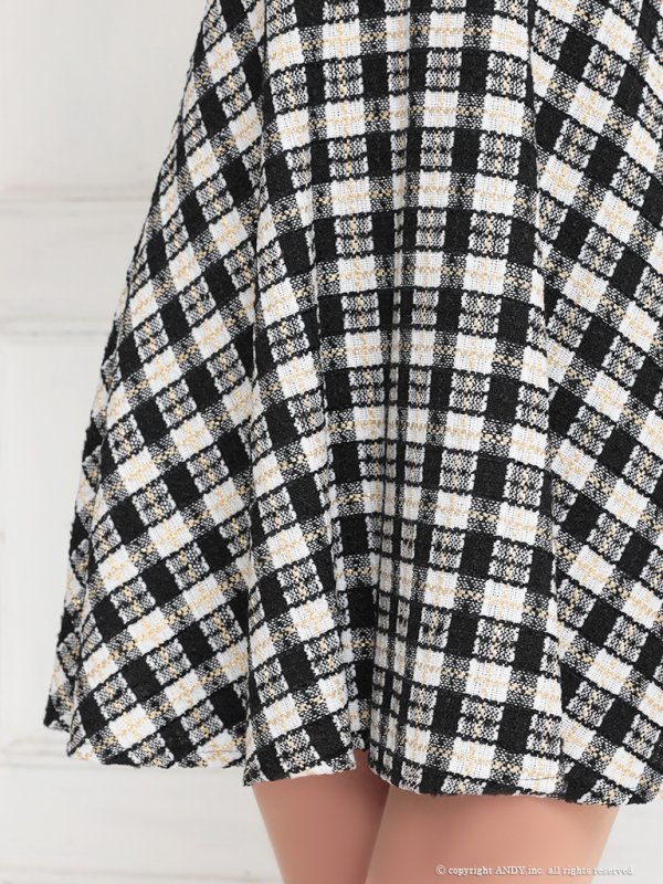 画像26: 【an/アン】ツイード/ 襟付き/ ジップ/ ラインデザイン/ ノースリーブ/ フレア/ ミニドレス/ キャバドレス[OF05] (26)