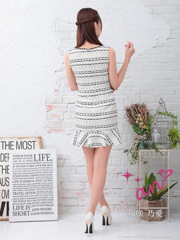 画像10: 【an/アン】チェックツイード/ ノースリーブ/ フロントジップ/ 裾フリル/ タイト/ ミニドレス/ キャバドレス[OF05] (10)