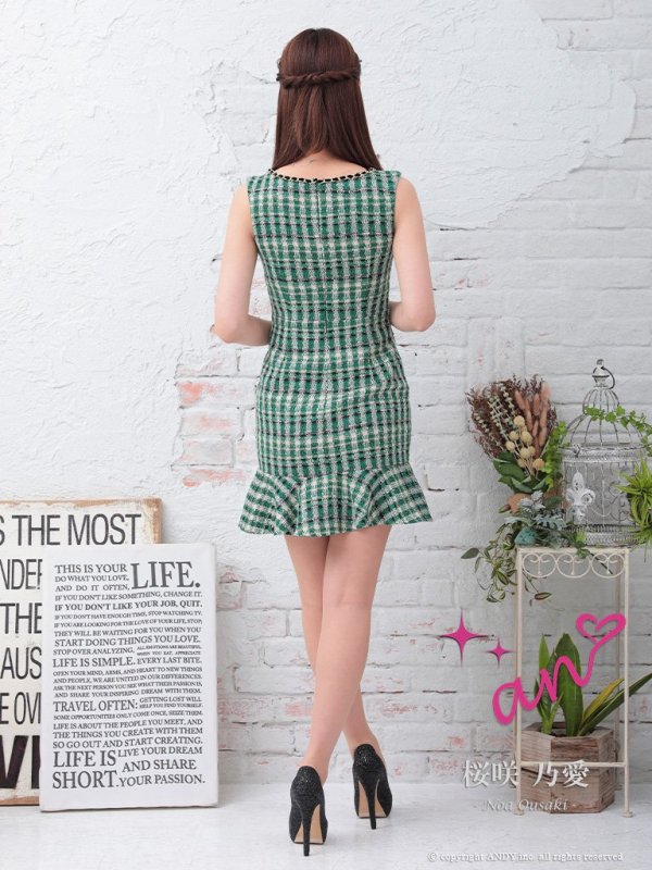 画像3: 【an/アン】チェックツイード/ ノースリーブ/ フロントジップ/ 裾フリル/ タイト/ ミニドレス/ キャバドレス[OF05] (3)