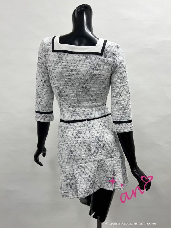 画像29: 【an /アン】ストレッチツイード/ フロントジップ/ スクエアネック/ 七分袖/ 長袖/ 袖あり/ セットアップ/ プリーツ/ フレア/ ミニドレス/ キャバドレス[OF05] (29)