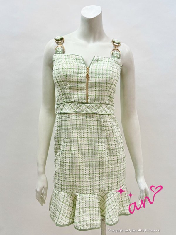 画像15: 【an/アン】マーメイド/ ツイード/ フロントジップ/ ゴールドバックル/ チェーンモチーフ/ ビスチェ/ フリル/ ミニドレス/ キャバドレス[OF05] (15)