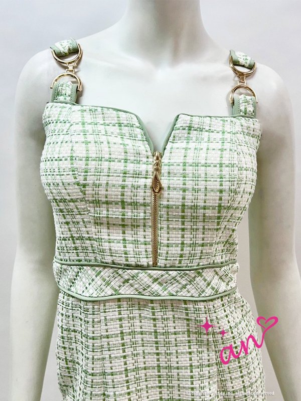 画像18: 【an/アン】マーメイド/ ツイード/ フロントジップ/ ゴールドバックル/ チェーンモチーフ/ ビスチェ/ フリル/ ミニドレス/ キャバドレス[OF05] (18)