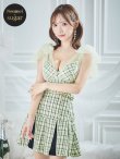 画像2: 【りょうか/関西コレクション着用】【an /アン】チェック柄/ ショルダーリボン/ チュール/ Aライン/ セットアップ/ ミニドレス/ キャバドレス[OF05] (2)
