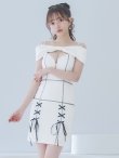 画像13: XSサイズあり【an /アン】 リボンモチーフ/ オフショルダー/ バストジップ/ キャミソール/ バイカラー/ タイト/ ミニドレス/ キャバドレス[OF05] (13)