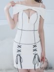 画像16: XSサイズあり【an /アン】 リボンモチーフ/ オフショルダー/ バストジップ/ キャミソール/ バイカラー/ タイト/ ミニドレス/ キャバドレス[OF05] (16)