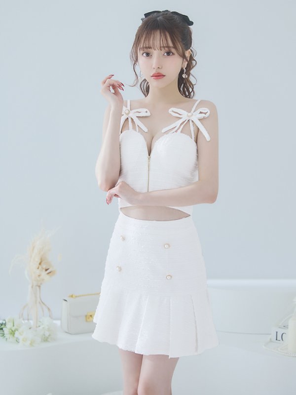 画像15: XSサイズあり【an /アン】リボン/ キャミソール/ フロントジップ/ プリーツ/ Aライン/ セットアップ/ ミニドレス/ キャバドレス[OF05] (15)