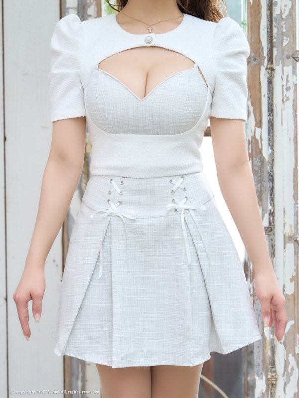 画像19: XSサイズあり【an /アン】ツイード/ 2way/ キャミソール/ 袖あり/ パフスリーブ/ プリーツ/ 編み上げ/ Aライン/ セットアップ/ ミニドレス/ キャバドレス[OF05] (19)