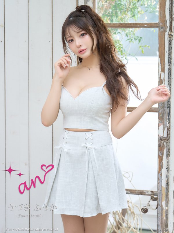 画像15: XSサイズあり【an /アン】ツイード/ 2way/ キャミソール/ 袖あり/ パフスリーブ/ プリーツ/ 編み上げ/ Aライン/ セットアップ/ ミニドレス/ キャバドレス[OF05] (15)