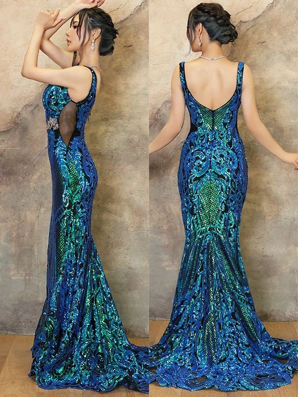 画像7: 【ANGEL R PREMIUM/エンジェルアールプレミアム】マーメイド/ ビジュー/ スパンコール/ オーロラ/ ノースリーブ/ シアー/ ロング/ キャバドレスlong[OF2] (7)