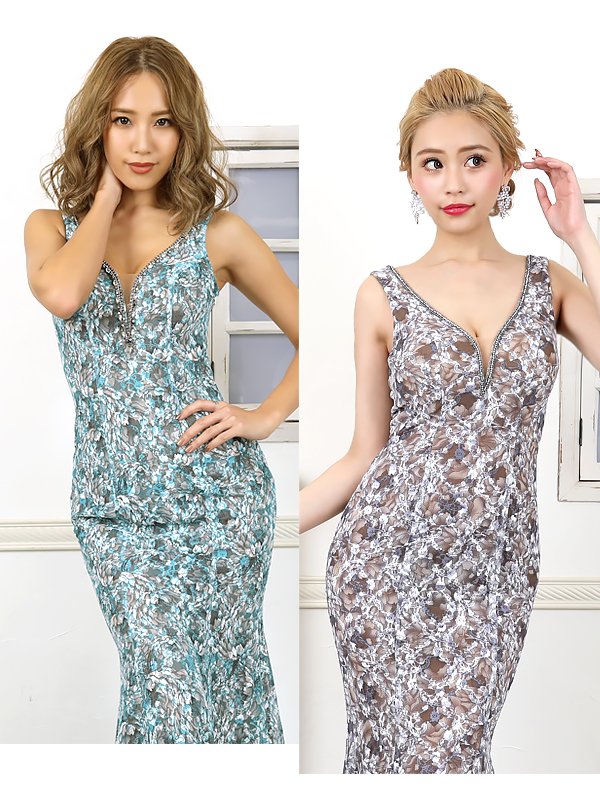 画像2: 即日発送!!【ANGEL R/エンジェルアール】フラワーパターンデザイン/ ビジュー/ ロングドレス/ キャバドレス long[OF2] (2)