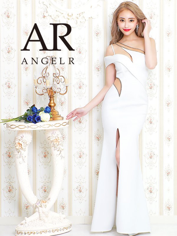 【Angel R/エンジェルアール】カッティングデザイン/ ワンショルダー/タイト/ロング/ キャバドレスlong/ホワイト